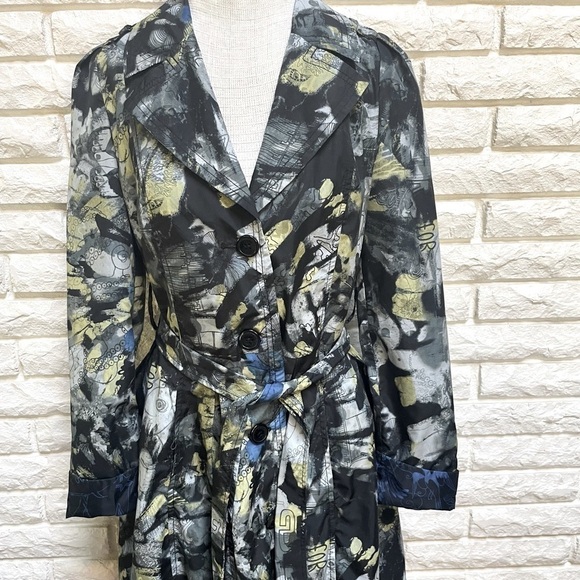 𝅺DESIGUAL funky print light belted trench coat jacket wind rain 36 XS/S - Picture 1 of 8
